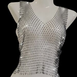 Source Unknown Silver Sparkle Mesh Tank Top
